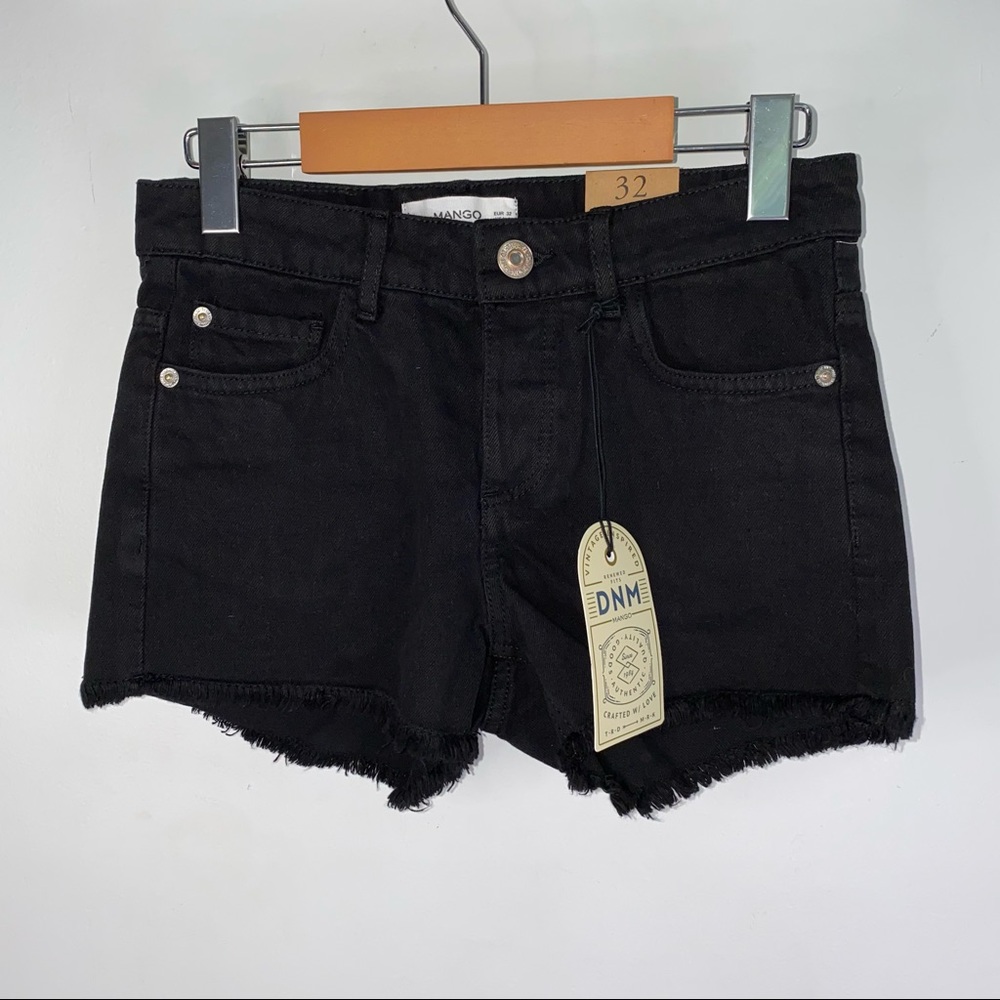 NEW Mango Denim Black Distressed Short Shorts Sz 1
